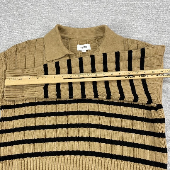 Pistola Tan Noir Stripe Ribbed Cotton Polo Sweater Small - Picture 8 of 11